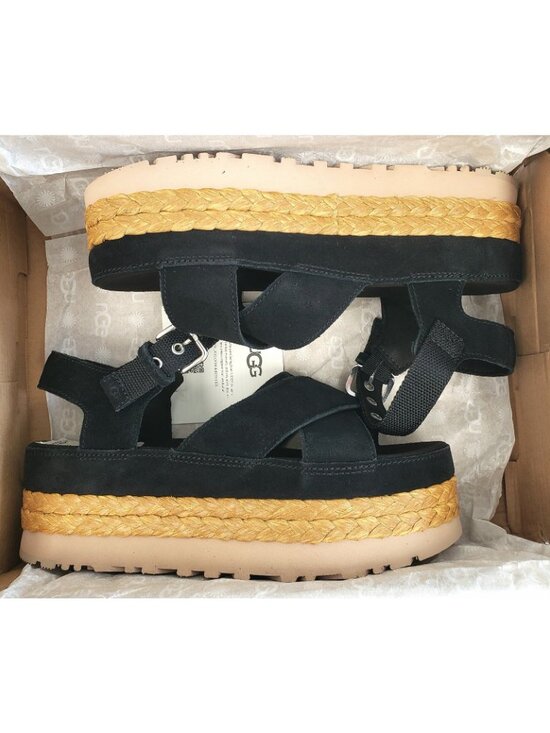 1167451-BLK_1.png?_s=RAABAB0 UGG Women\'s Aubrey Ankle Strap Platform Wedge Sandals in Black Suede Size 7.5